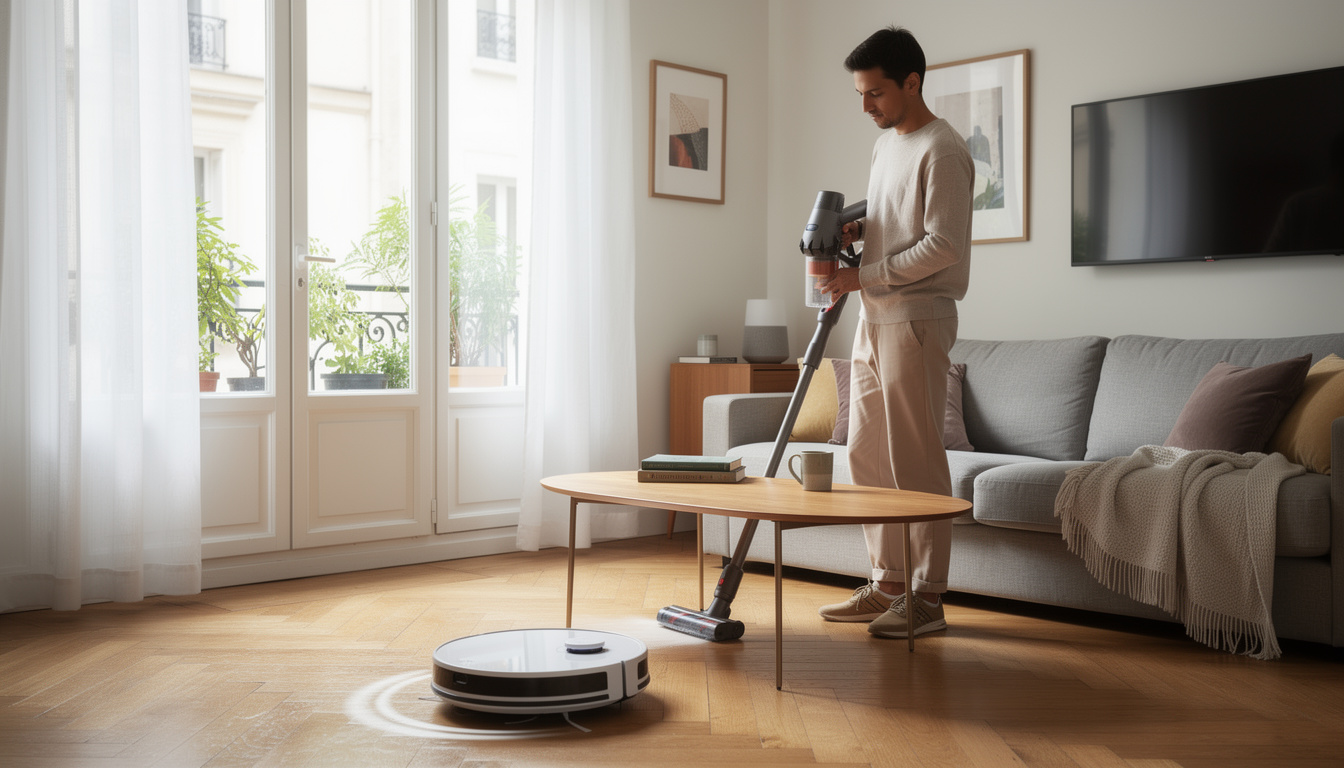 découvrez comment combiner efficacement un aspirateur robot et le balayage manuel pour un nettoyage optimal de votre maison.